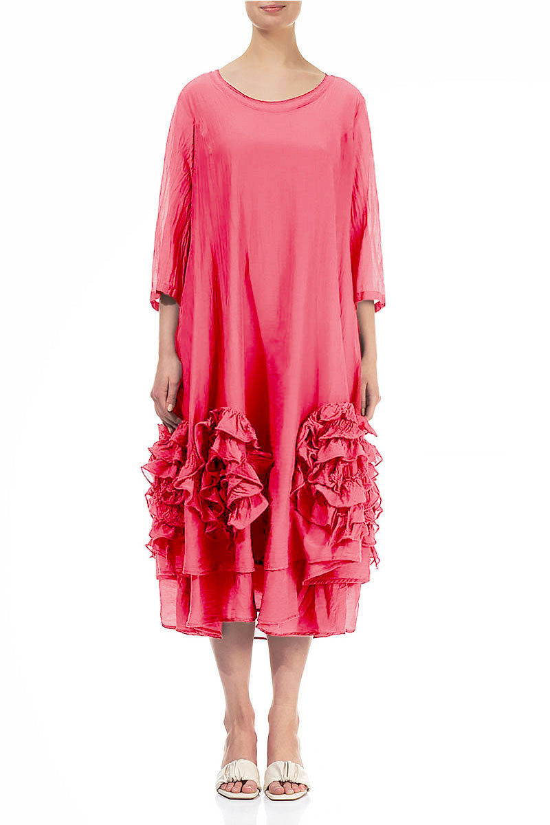 Frilly Flower Poppy Red Silk Cotton Dress