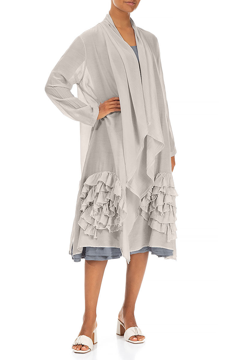 Frilly Flower Beige Silk Cotton Jacket 3