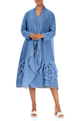 Frilly Flower Cobalt Blue Silk Cotton Jacket 3