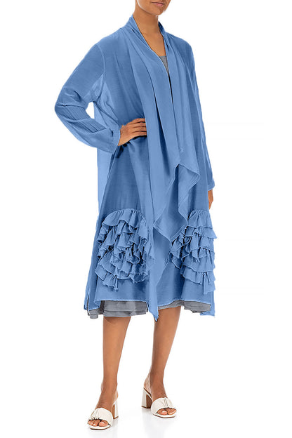 Frilly Flower Cobalt Blue Silk Cotton Jacket 4