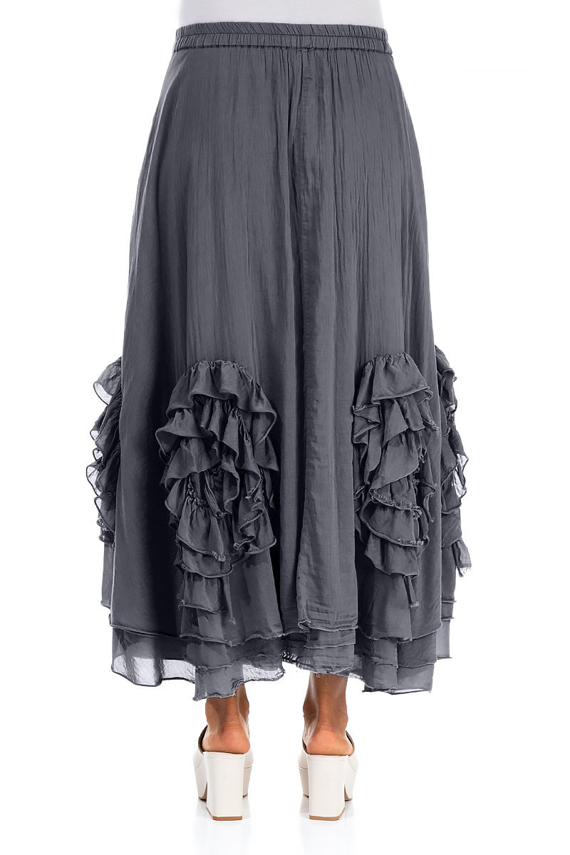 Frilly Flower Graphite Silk Cotton Skirt