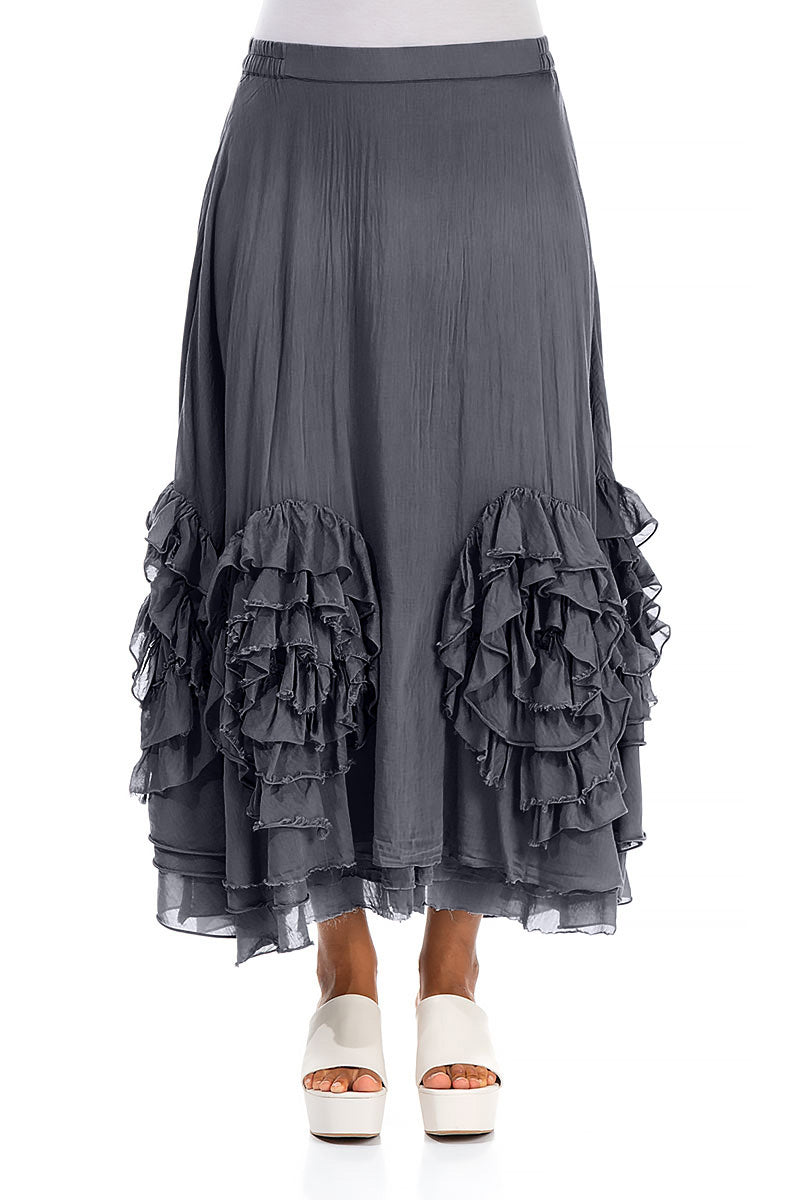 Frilly Flower Graphite Silk Cotton Skirt 1