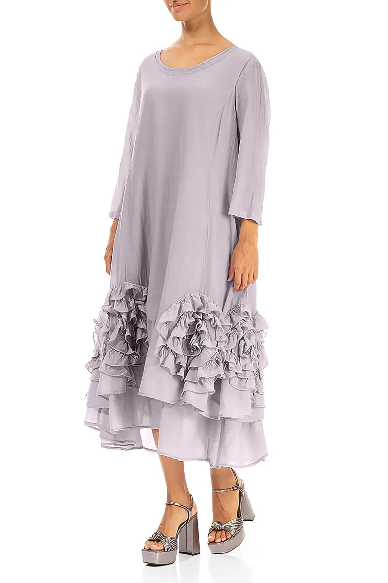 Frilly Flower Lilac Silk Cotton Dress – grizas.com