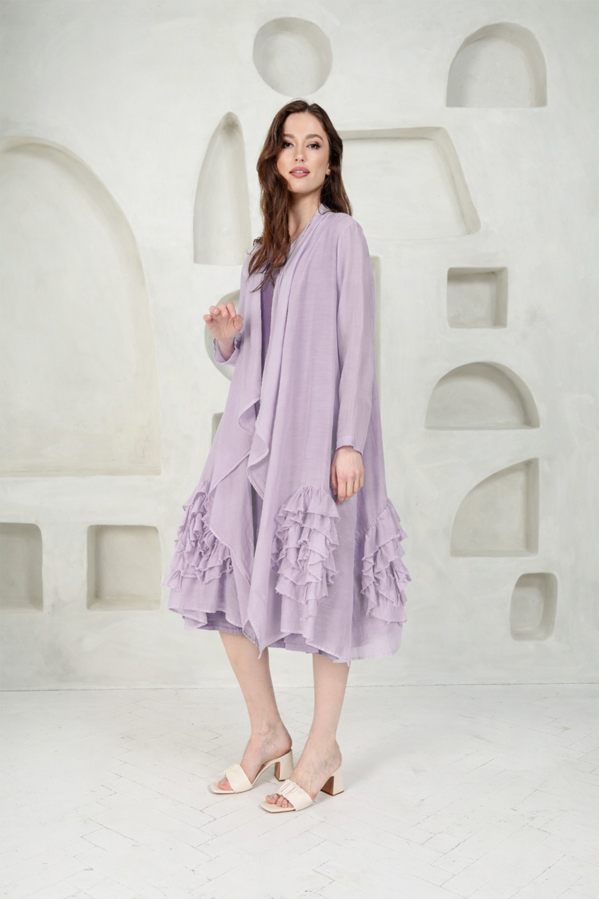 Frilly Flower Lilac Silk Cotton Jacket 6