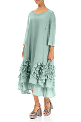 Frilly Flower Mint Silk Cotton Dress 4