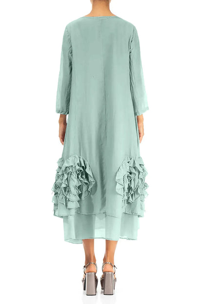 Frilly Flower Mint Silk Cotton Dress 2