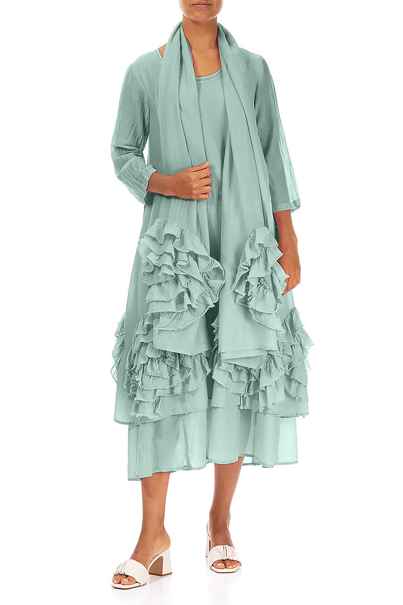 Frilly Flower Mint Silk Cotton Dress 5