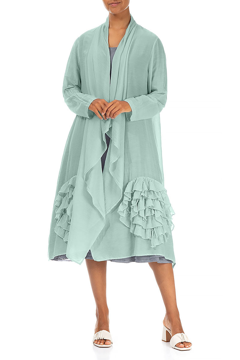 Frilly Flower Mint Silk Cotton Jacket 3