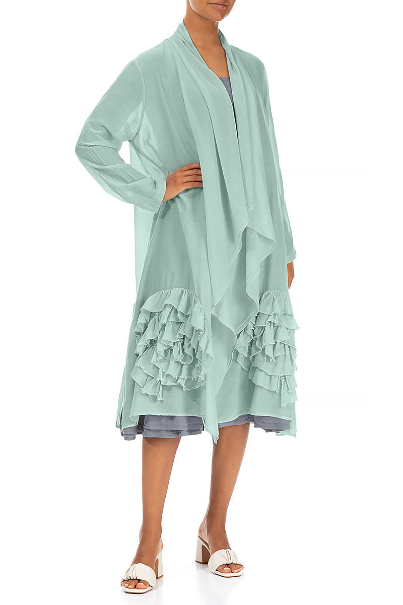 Frilly Flower Mint Silk Cotton Jacket 4