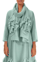 Frilly Flower Mint Silk Cotton Scarf 1