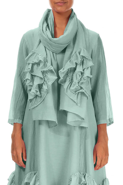 Frilly Flower Mint Silk Cotton Scarf 1