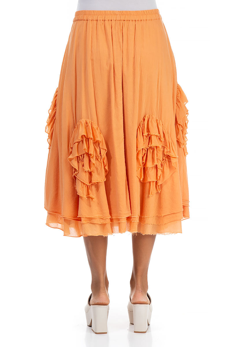 Frilly Flower Neon Orange Silk Cotton Mini Skirt