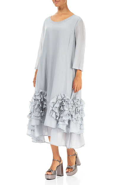 Frilly Flower Silver Grey Silk Cotton Dress 3