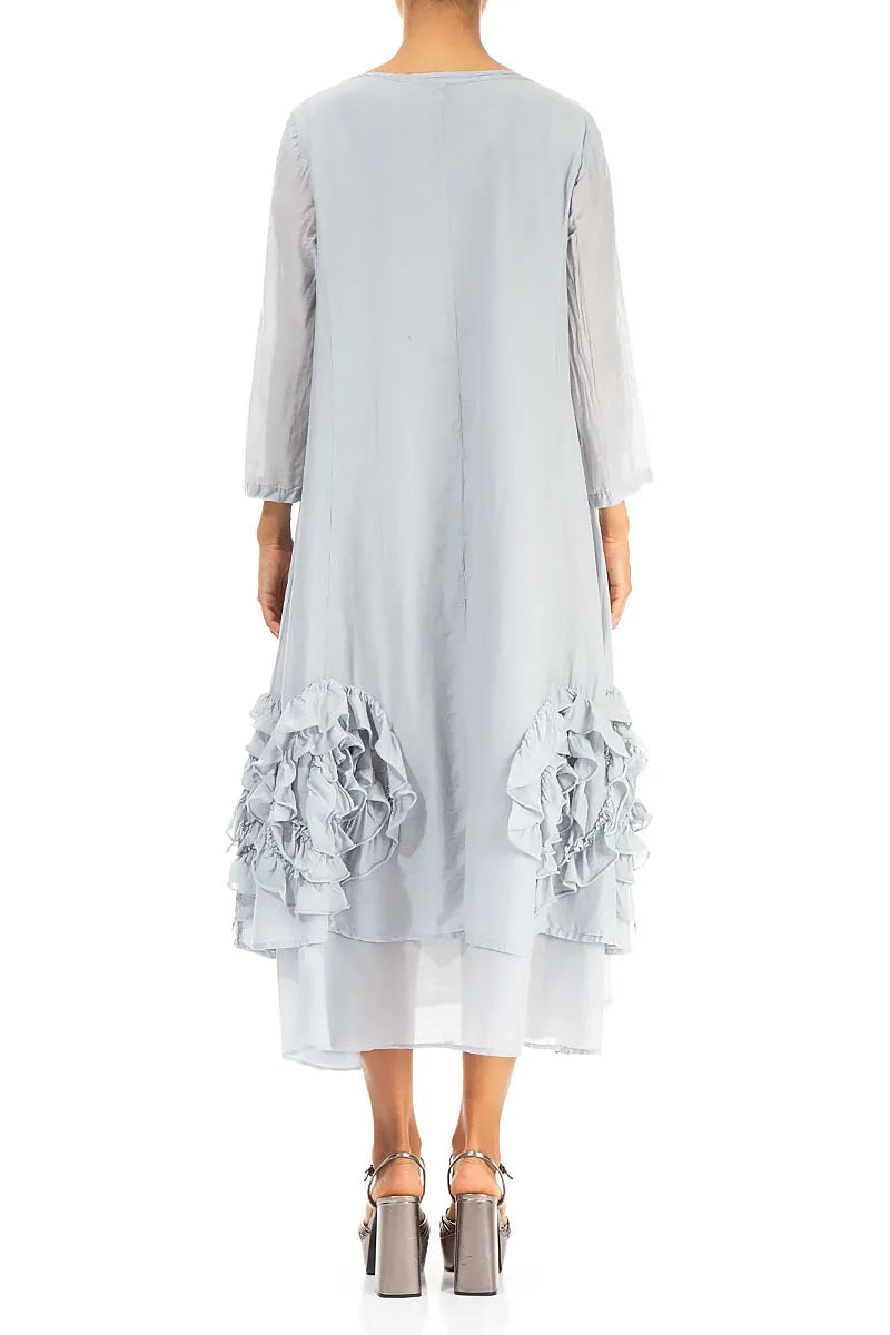 Frilly Flower Silver Grey Silk Cotton Dress 2