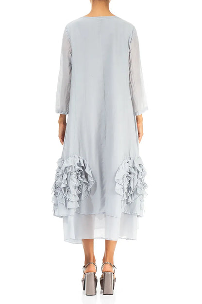 Frilly Flower Silver Grey Silk Cotton Dress 2