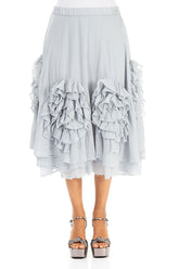 Frilly Flower Silver Grey Silk Cotton Skirt 1