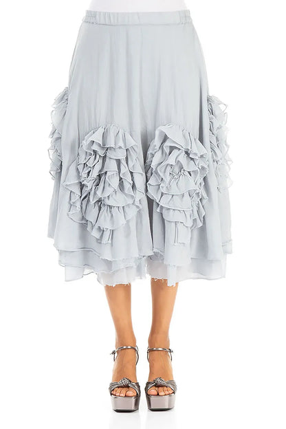 Frilly Flower Silver Grey Silk Cotton Skirt 1