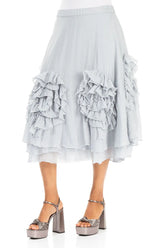 Frilly Flower Silver Grey Silk Cotton Skirt 3