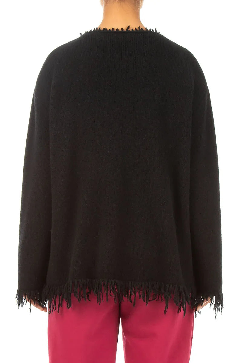 Fringed Black Cashmere Sweater 2