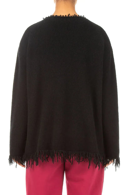 Fringed Black Cashmere Sweater 2
