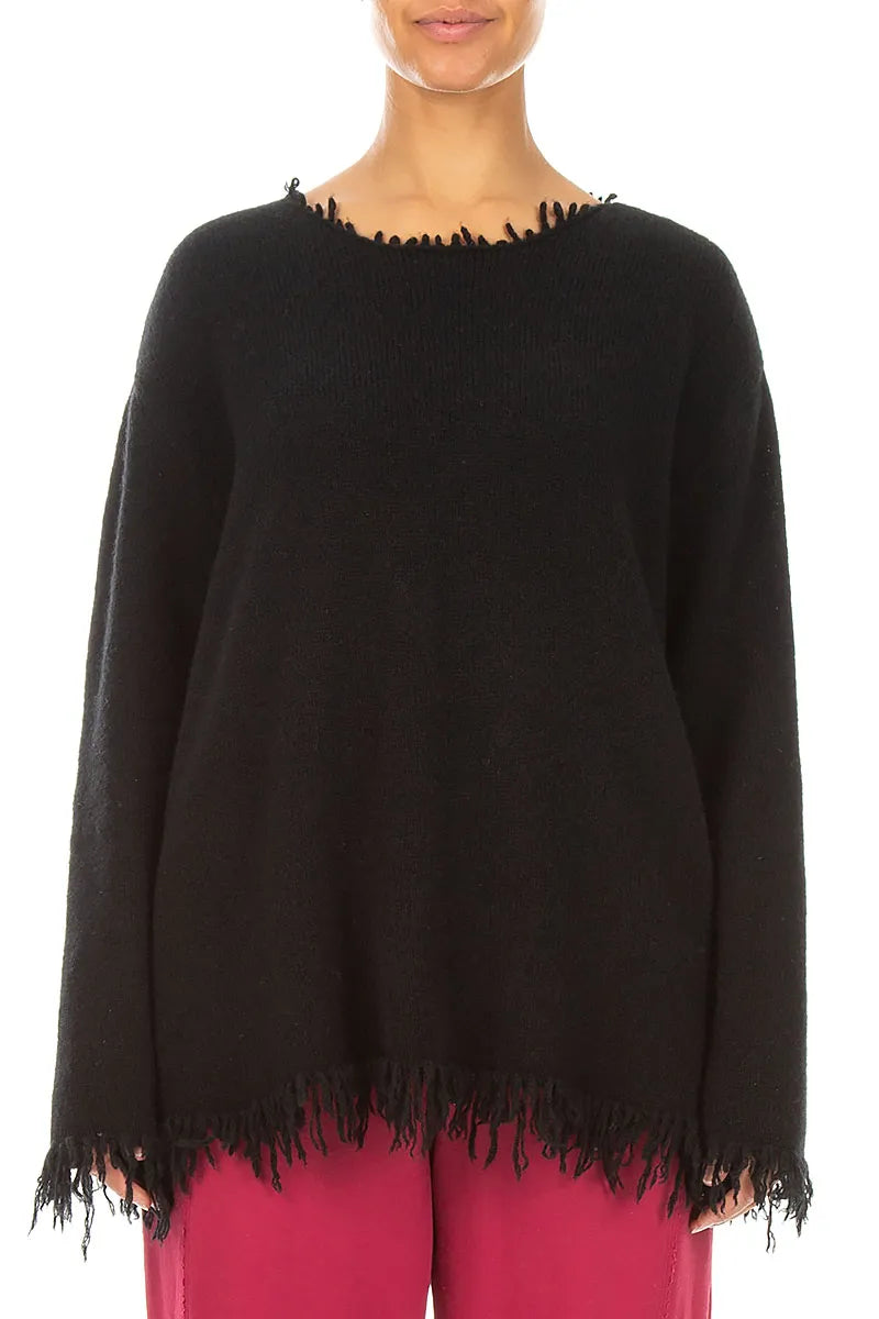 Fringed Black Cashmere Sweater 1