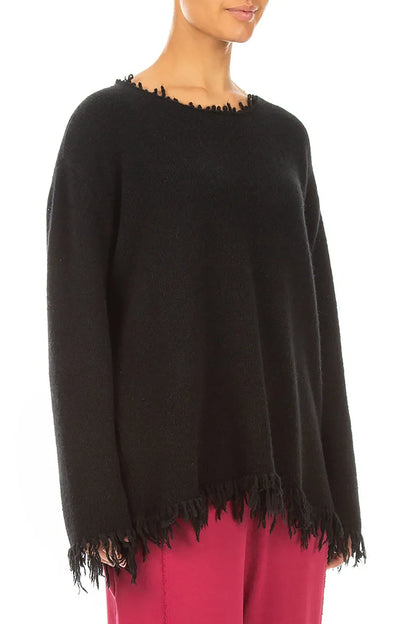 Fringed Black Cashmere Sweater 3