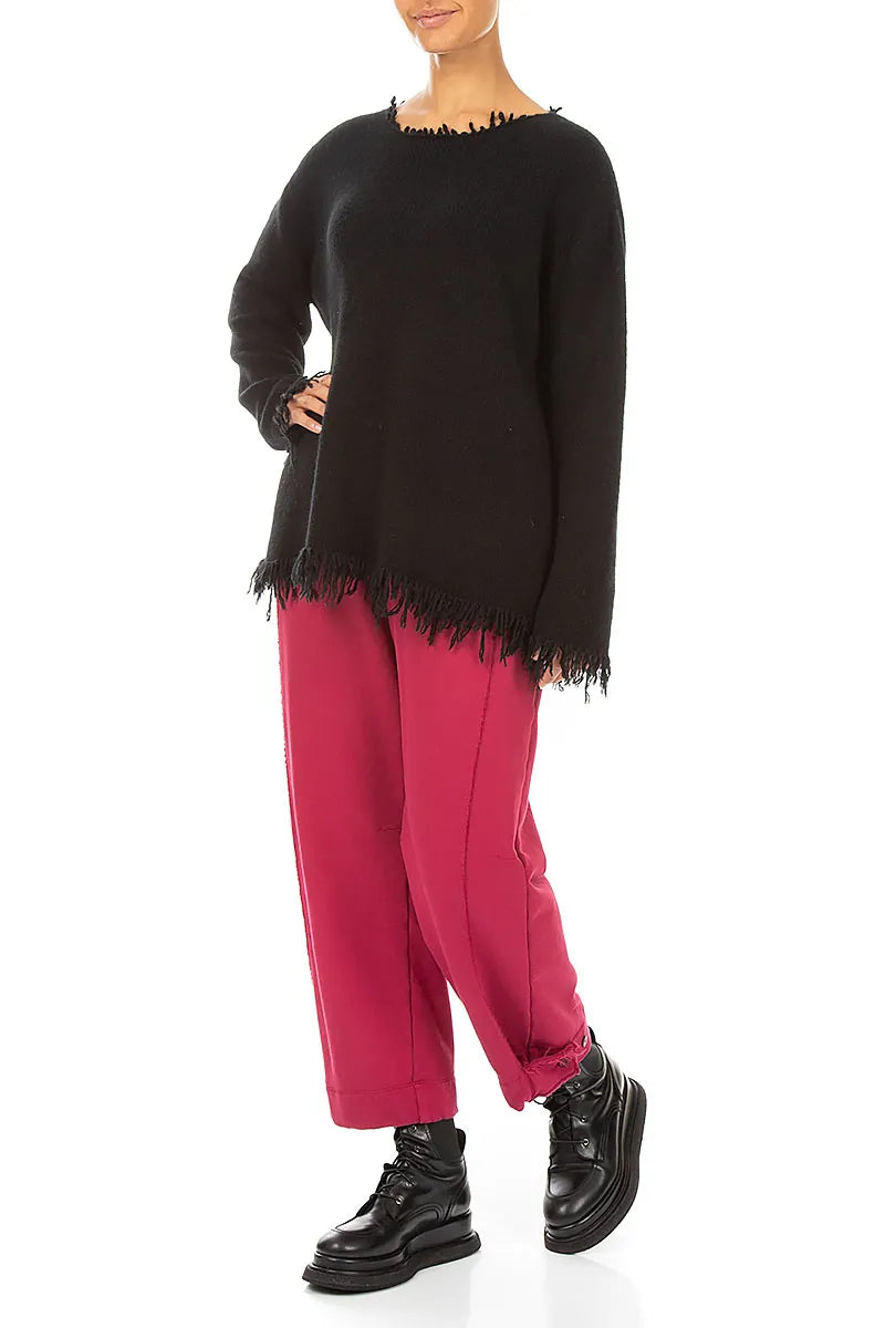 Fringed Black Cashmere Sweater 4