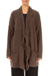 Fringed Brown Wool Cardigan 1