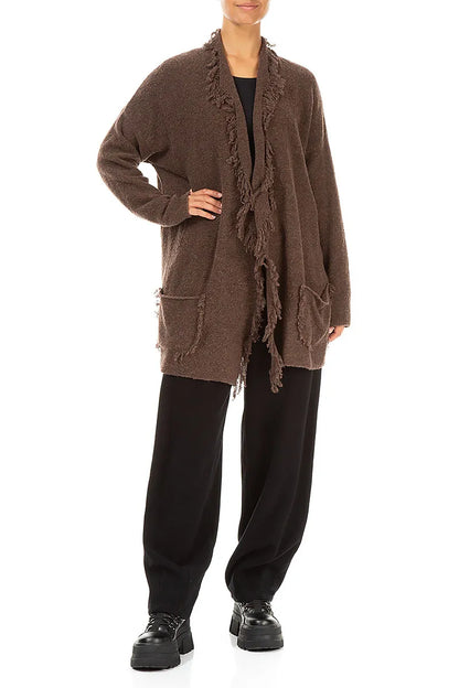 Fringed Brown Wool Cardigan 4