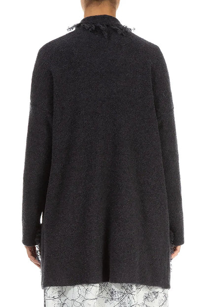 Fringed Dark Grey Wool Cardigan 2