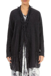 Fringed Dark Grey Wool Cardigan 1