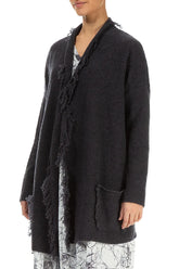 Fringed Dark Grey Wool Cardigan 4
