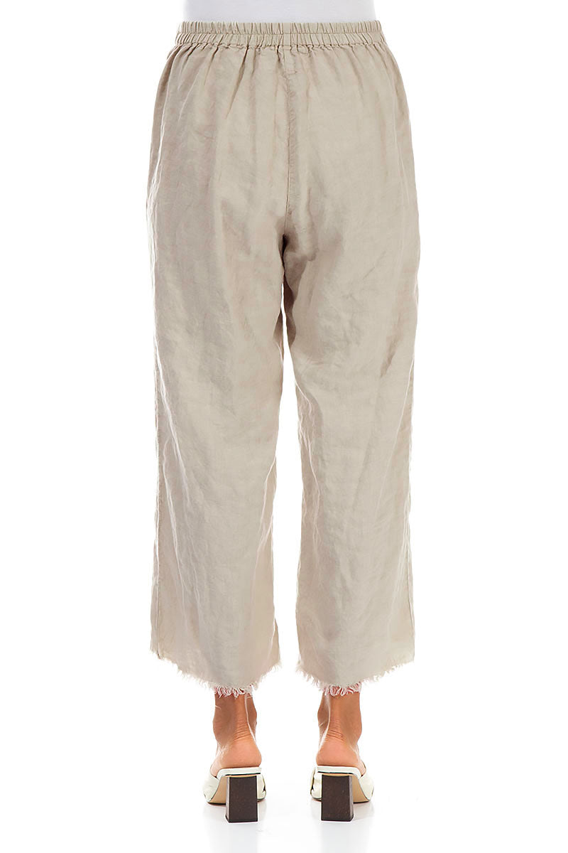 Fringed Flared Beige Linen Trousers 2