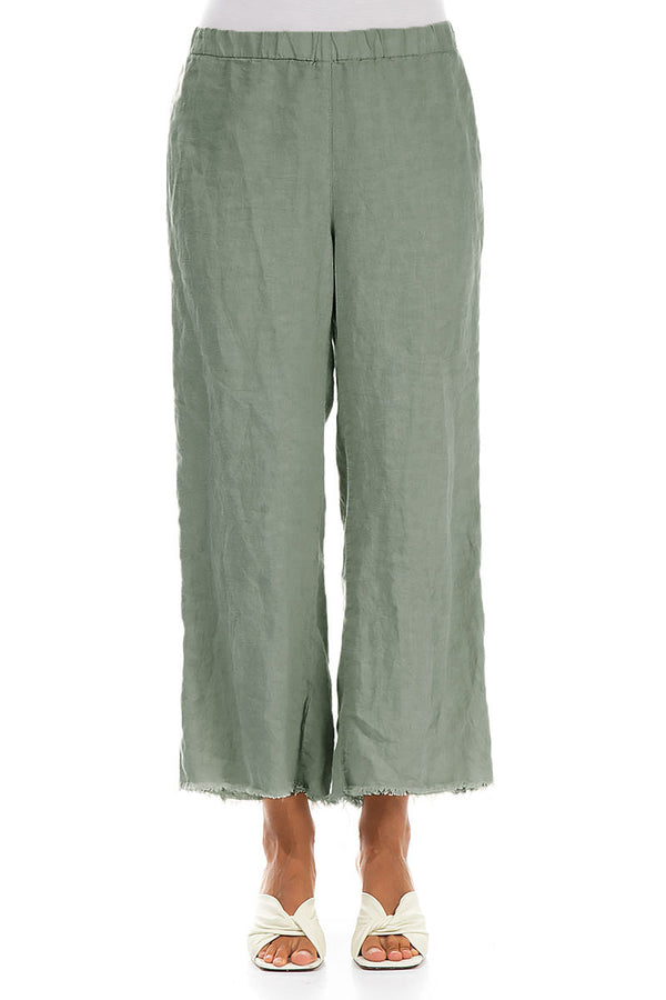 Fringed Flared Sage Linen Trousers