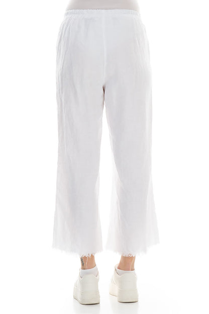 Fringed Flared White Linen Trousers 2