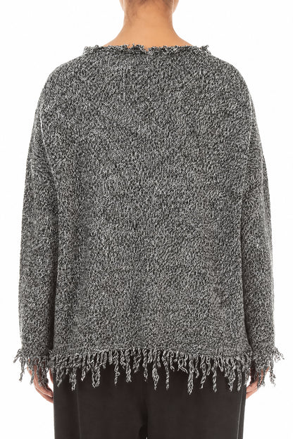 Fringed Grey Mélange Cashmere Sweater 2