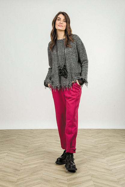 Fringed Grey Mélange Cashmere Sweater 8