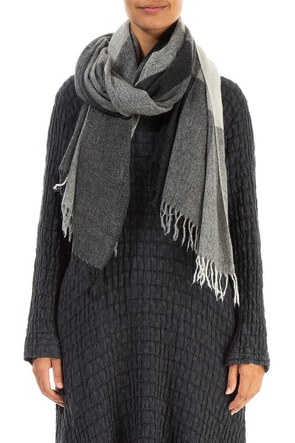 Fringed Grey Soft Cashmere Scarf 1