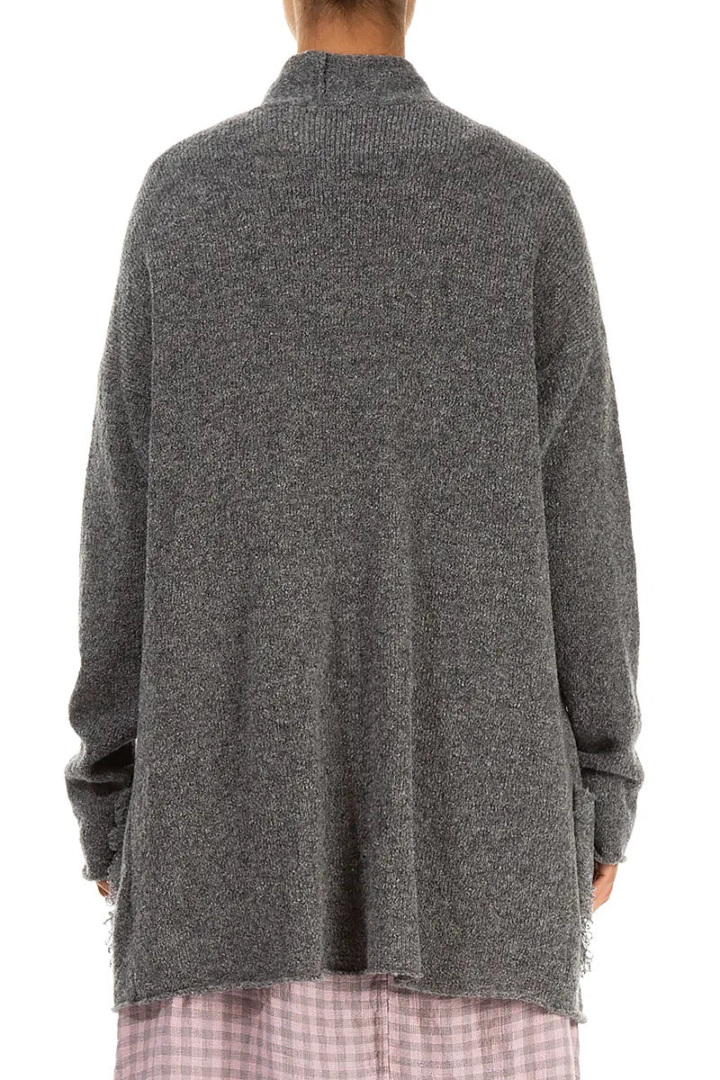 Fringed Grey Wool Cardigan 2