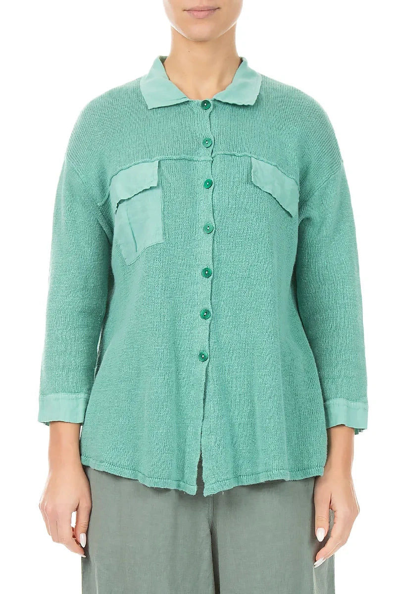 Gilet en lin menthe à poche avant
