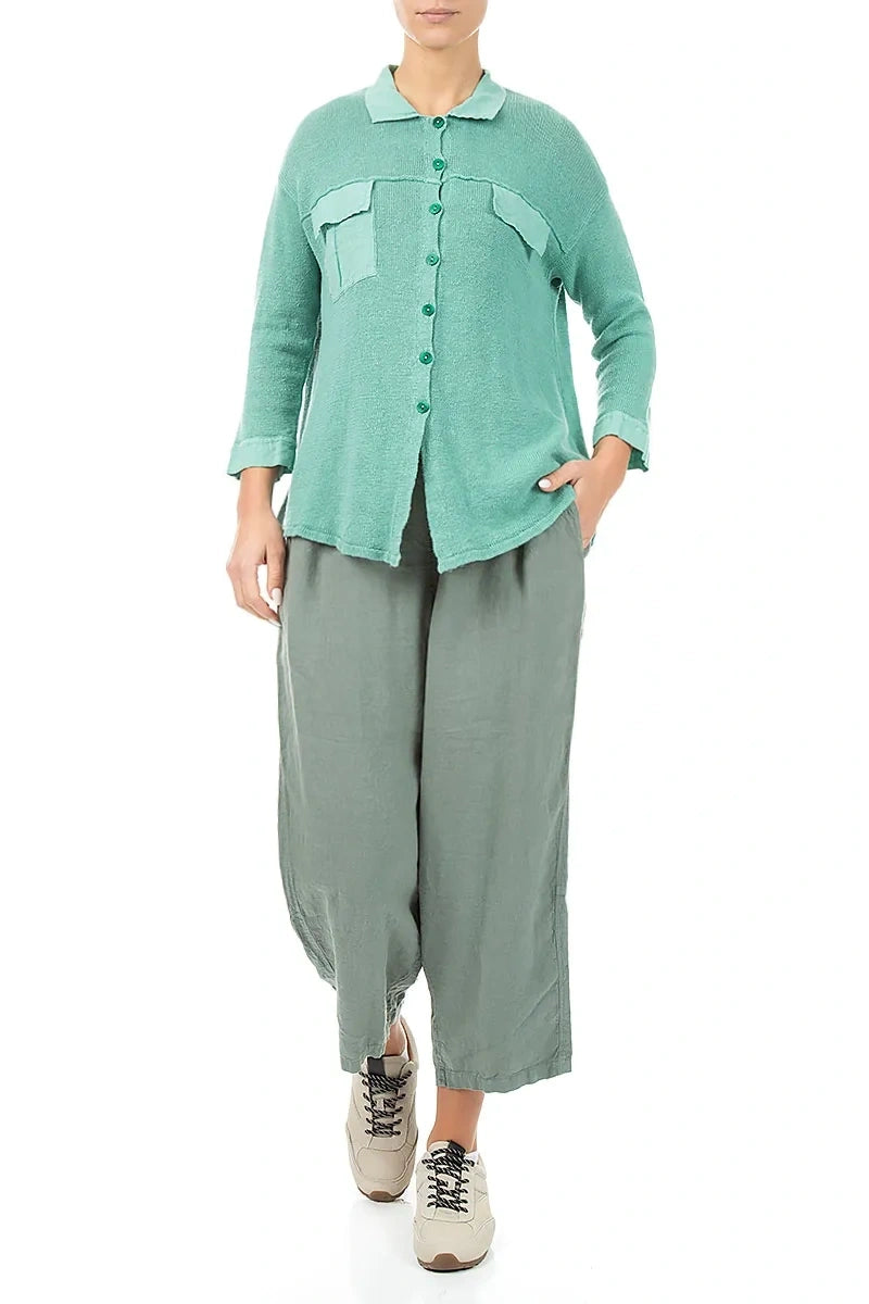 Gilet en lin menthe à poche avant