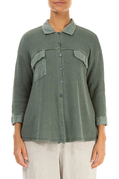 Front Pocket Sage Linen Cardigan 2