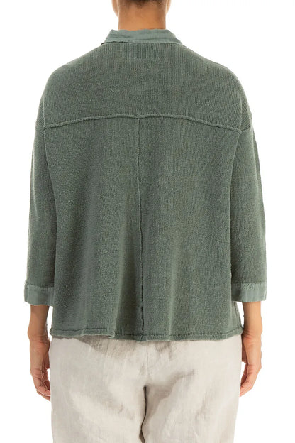 Front Pocket Sage Linen Cardigan 3