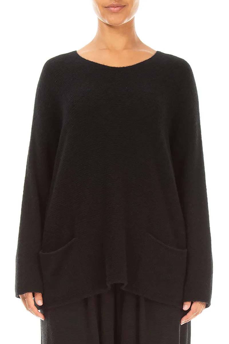 Front Pockets Black Cashmere Sweater 1