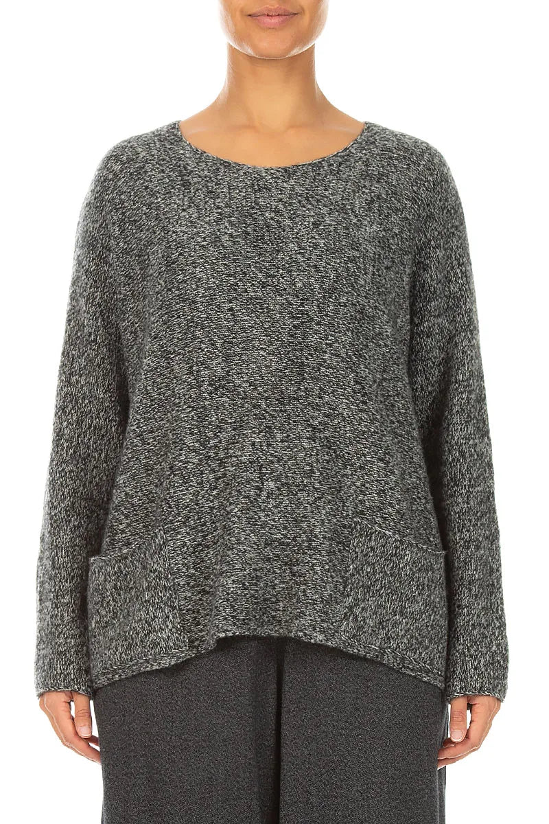 Pull en cachemire gris chiné à poches avant