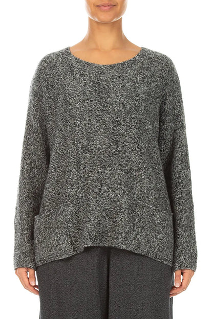 Pull en cachemire gris chiné à poches avant