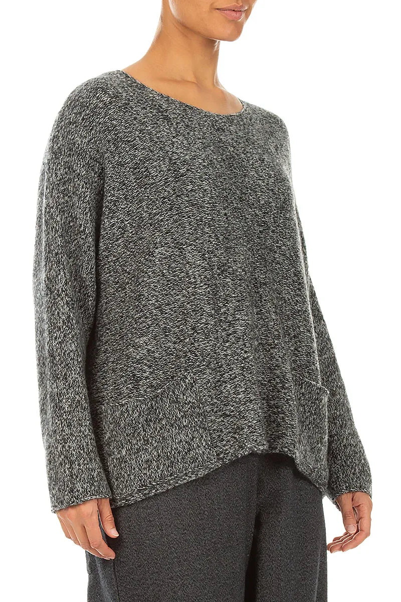 Pull en cachemire gris chiné à poches avant