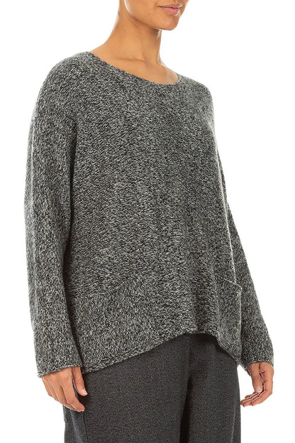 Pull en cachemire gris chiné à poches avant