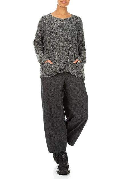 Pull en cachemire gris chiné à poches avant
