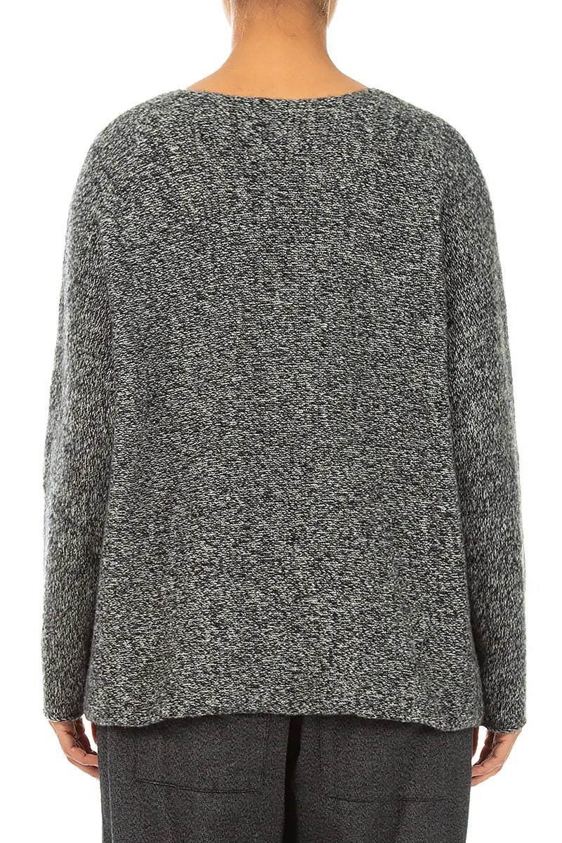 Pull en cachemire gris chiné à poches avant
